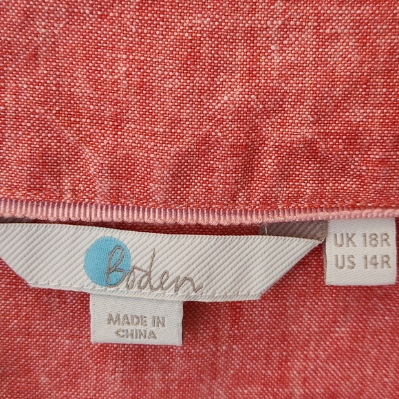 Boden 100% Linen 3/4 Sleeve Salmon Womens 14R - Picture 9 of 11